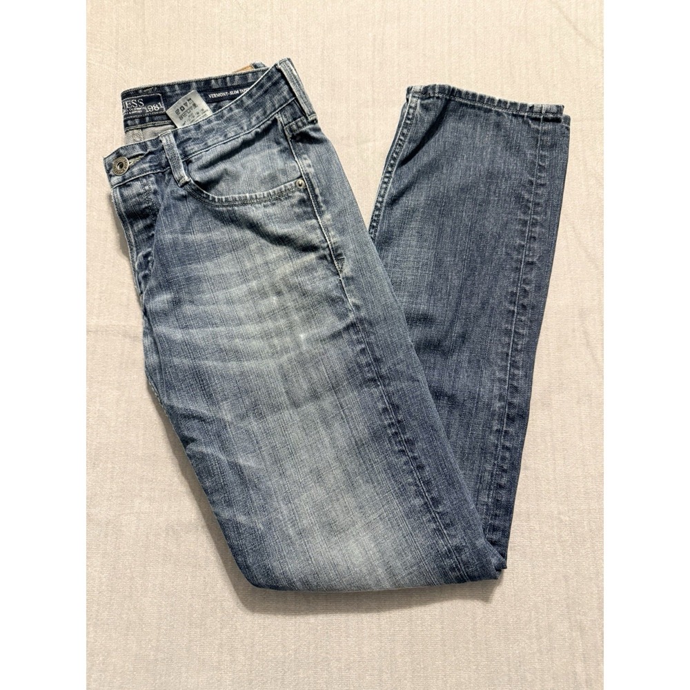 Guess 1981 Vermont Slim Tapered Jeans Mens 31x31 Blue Denim Distressed